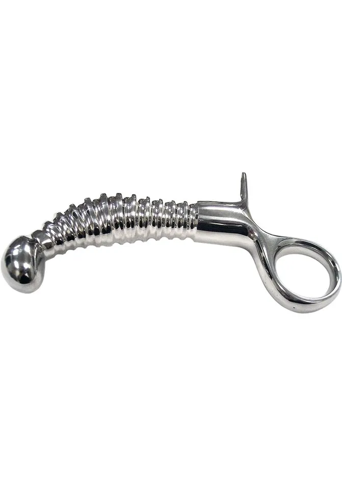 Rouge Rouge Ribbed Stainless Steel Anal Plug with Handle Male Sex Toys