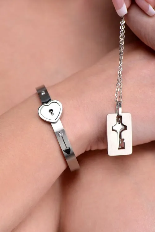Cuffed Locking Bracelet and Key Necklace XR Brands Master Series Vibrators Cuffed Locking Bracelet and Key Necklace XR Brands Master Series Vibrators