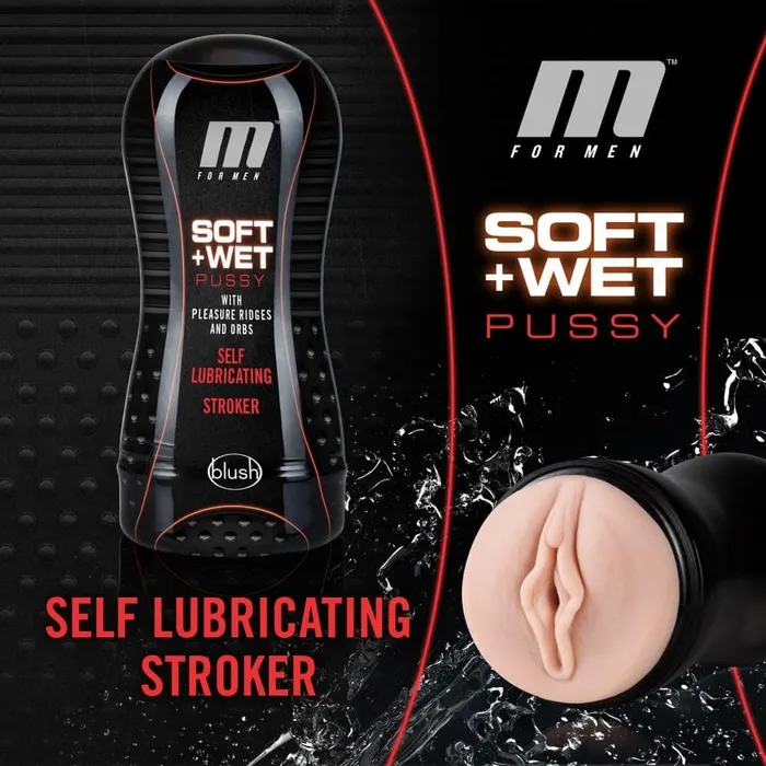 Male Sex Toys M for Men Soft and Wet Pussy With Pleasure Ridges and Orbs Self Lubricating Stroker Cup Vanilla Blush Novelties