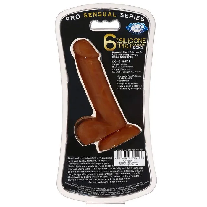 Cloud 9 Novelties Female Sex Toys Pro Sensual Premium Silicone Dong With 3 C Rings Brown 6 