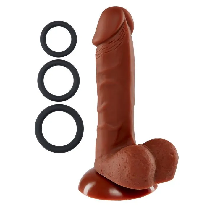 Cloud 9 Novelties Female Sex Toys Pro Sensual Premium Silicone Dong With 3 C Rings Brown 6 
