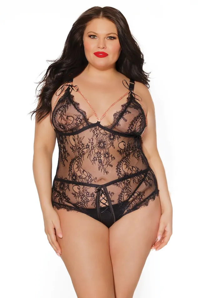 Couples Coquette Chained To You Lace Crotchless Bondage Teddy