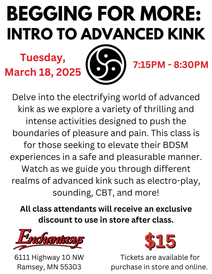 Enchantasys Anal Begging for More Intro to Advanced Kink Tickets Ramsey MN