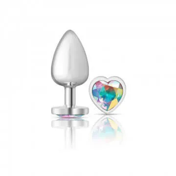 Anal Viben Cheeky Charms Heart Clear Iridescent Large Silver Butt Plug