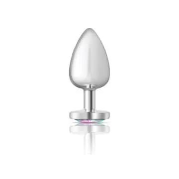 Anal Viben Cheeky Charms Heart Clear Iridescent Large Silver Butt Plug