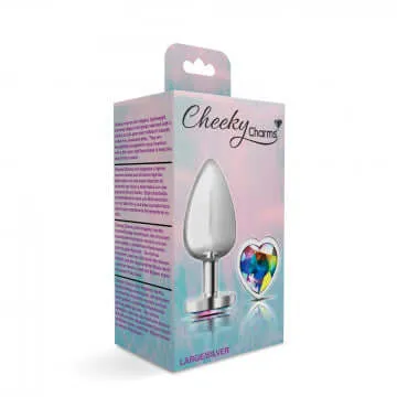 Anal Viben Cheeky Charms Heart Clear Iridescent Large Silver Butt Plug