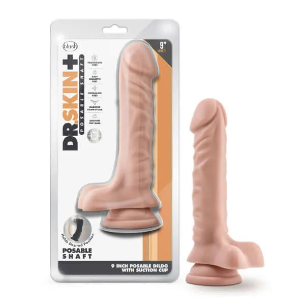 Blush Novelties Dildos Realistic Dr Skin Plus 9Inch Posable Dildo with Balls in Vanilla Light Skin Tone Blush Novelties Blush Novelties Dildos Realistic Dr Skin Plus 9Inch Posable Dildo with Balls in Vanilla Light Skin Tone Blush Novelties