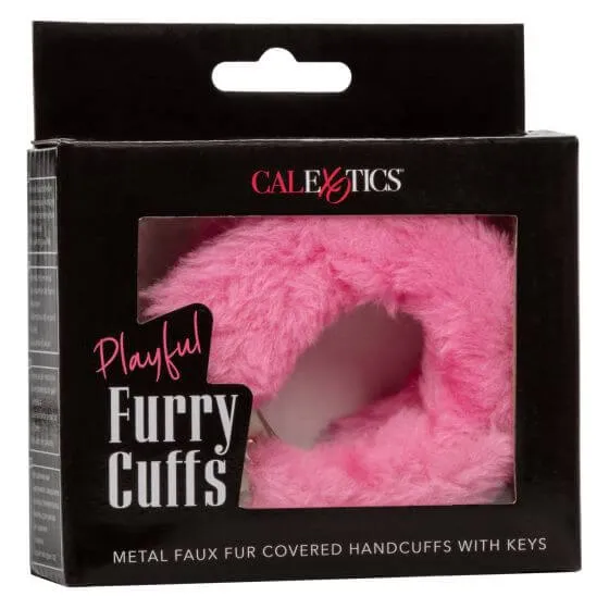 California Exotic Novelties Couples Playful Furry Cuffs Pink Metal Handcuffs with Faux Fur 2 Keys BuiltIn Release Button