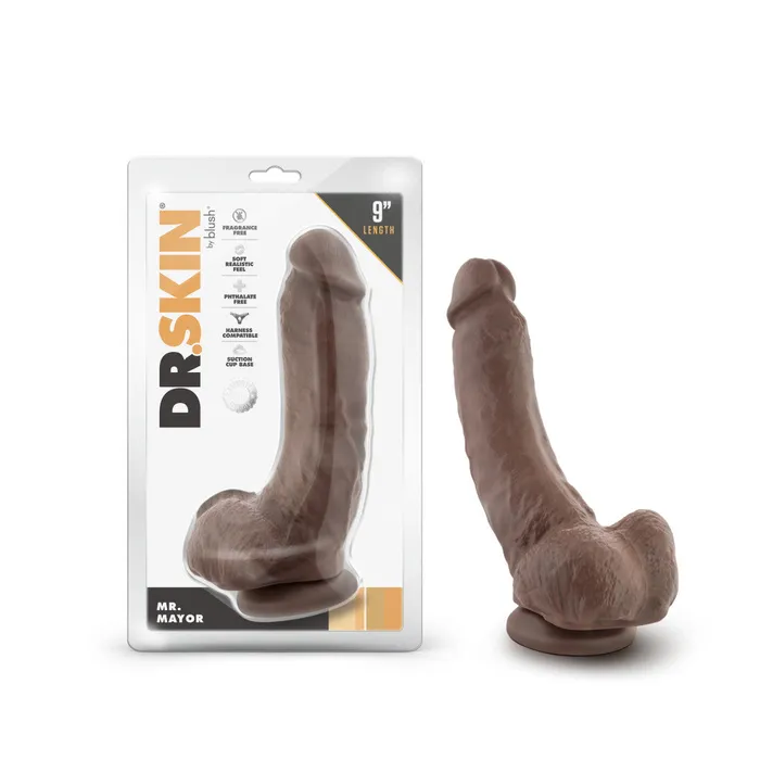 Dr Skin By Blush Mr Mayor Realistic Curved Chocolate 9Inch Long Dildo With Balls Suction Cup Base Blush Dildos Dr Skin By Blush Mr Mayor Realistic Curved Chocolate 9Inch Long Dildo With Balls Suction Cup Base Blush Dildos