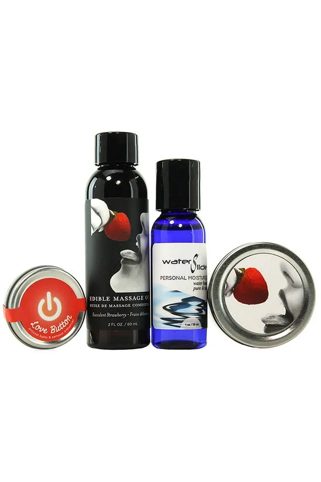 Earthly Body Female Sex Toys Hemp Seed Tasty Travel Set in Strawberry