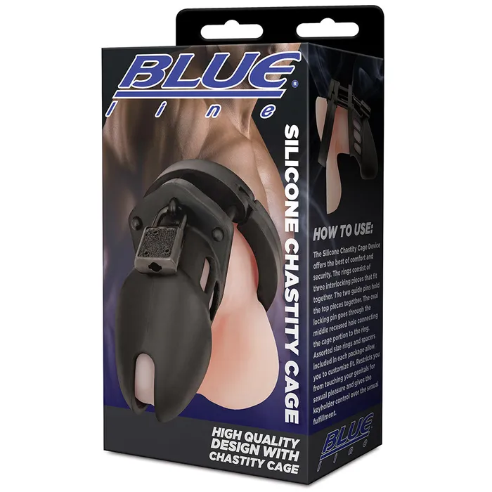 Electric Eel Anal Blue Line Silicone Chastity Cage in Black Electric Eel Anal Blue Line Silicone Chastity Cage in Black