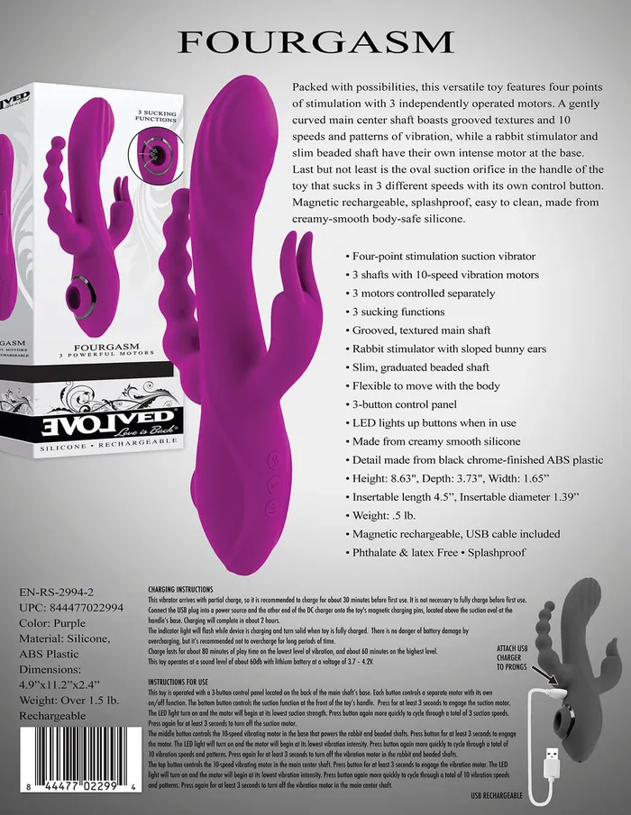 Evolved Novelties Vibrators Experience Intense Pleasure with the Evolved Fourgasm Rabbit Style Vibrator