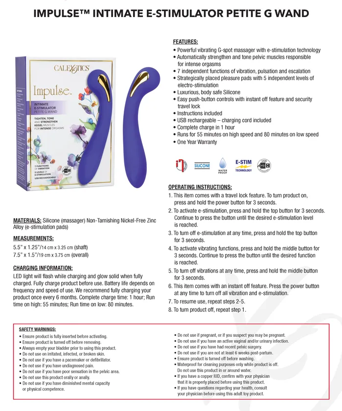 Female Sex Toys CAL EXOTICS Impulse Intimate EStimulator Petite G Wand Female Sex Toys CAL EXOTICS Impulse Intimate EStimulator Petite G Wand
