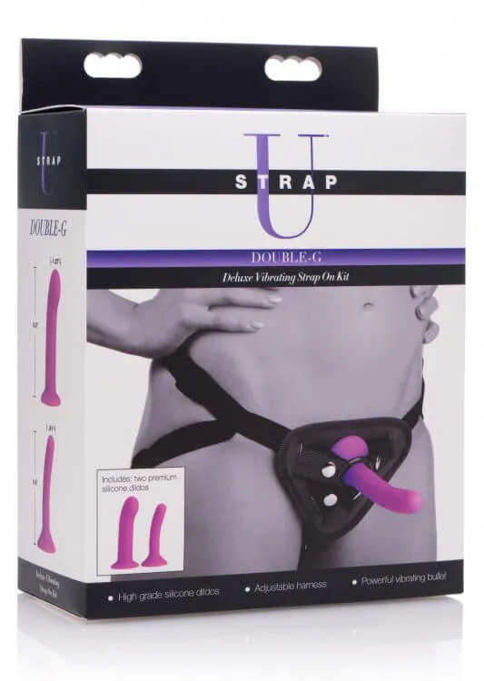 Female Sex Toys XR Brands Strap On Double G Deluxe Vibrating Silicone Strap On for MindBlowing Pleasure