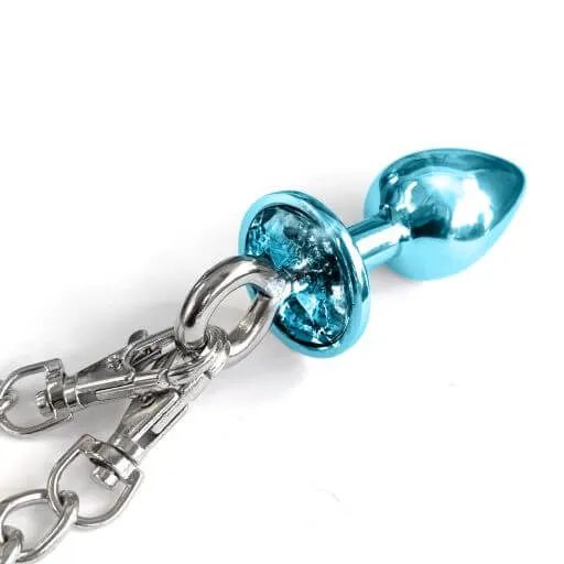 Global Novelties Anal Nixie Metal Plug and Furry Cuff Set Blue Detachable and Locking Handcuffs