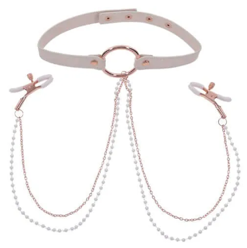 Peaches n CreaMe Collar with Nipple Clamps Playful Peach Rose Gold Hardware Sport Sheets Female Sex Toys Peaches n CreaMe Collar with Nipple Clamps Playful Peach Rose Gold Hardware Sport Sheets Female Sex Toys