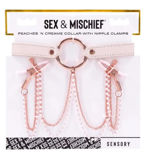 Peaches n CreaMe Collar with Nipple Clamps Playful Peach Rose Gold Hardware Sport Sheets Female Sex Toys