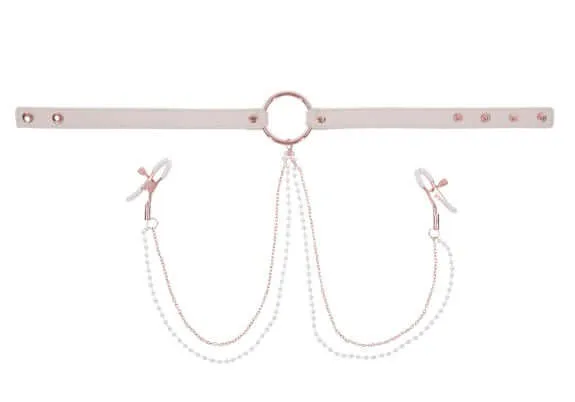 Peaches n CreaMe Collar with Nipple Clamps Playful Peach Rose Gold Hardware Sport Sheets Female Sex Toys