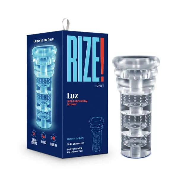 Rize Luz GlowInTheDark SelfLubricating Stroker Clear Pleasure with Added Excitement Blush Novelties Male Sex Toys Rize Luz GlowInTheDark SelfLubricating Stroker Clear Pleasure with Added Excitement Blush Novelties Male Sex Toys