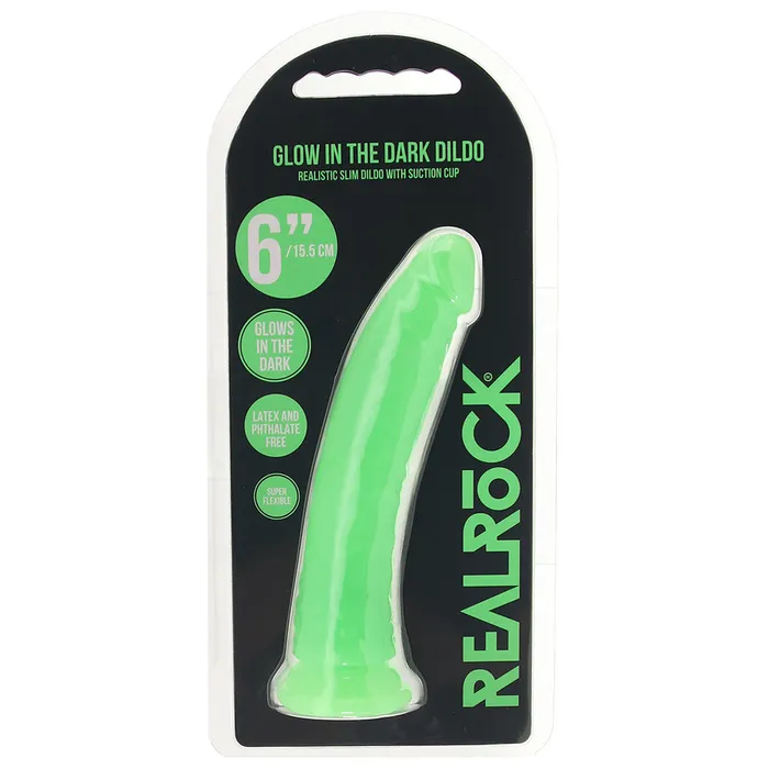 Shots Toys Dildos RealRock Glow In The Dark 6 Inch Slim Dildo in Green Shots Toys Dildos RealRock Glow In The Dark 6 Inch Slim Dildo in Green