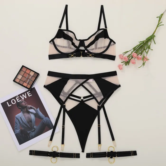 Beautiful Sheer Fabric Mesh Garter Sexy Lingerie Set honeysx Anal