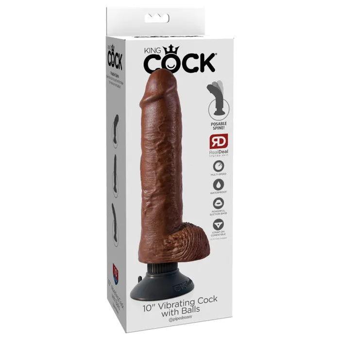 Dildos Pipedream King Cock 10Inch Vibrating Cock With Balls Brown Dildos Pipedream King Cock 10Inch Vibrating Cock With Balls Brown