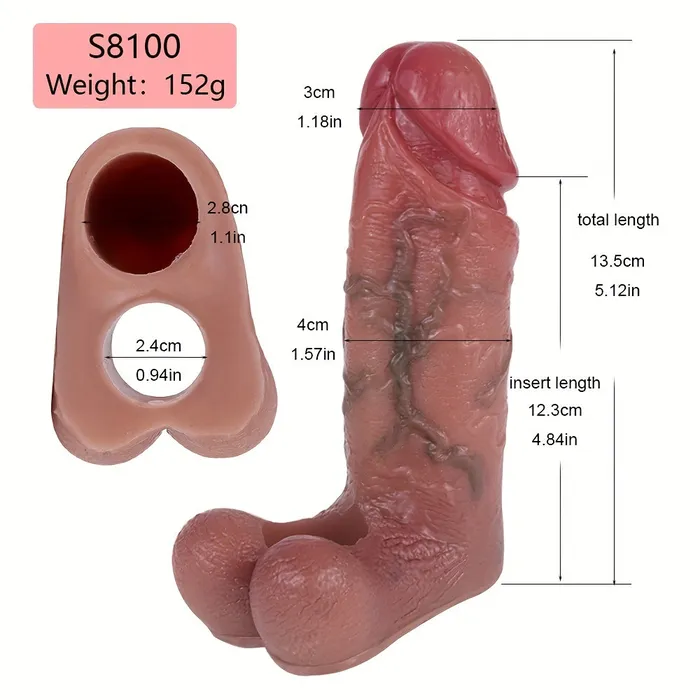FRRK Male Sex Toys S8100 Silicone Realistic Hollow Dildo Penis Sleeve With Penis Ring