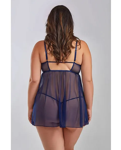 iCollection Lingerie Couples Jennie Cross Dyed Galloon Lace Mesh Babydoll Navy iCollection Lingerie Couples Jennie Cross Dyed Galloon Lace Mesh Babydoll Navy