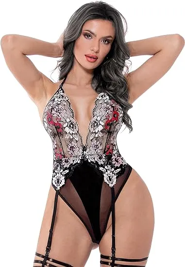 LOVE YOU SEXY Anal Women Sexy Lingerie Set 2 pcs set Mesh Bodysuit and Lace Garter belt Teddy Lingerie