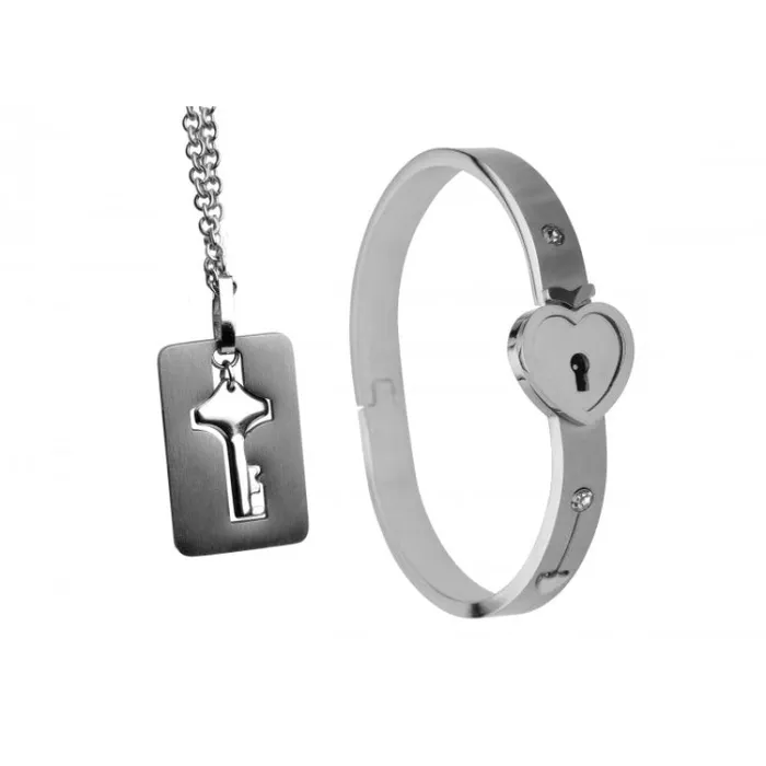 XR Brands Master Series Cuffed Locking Bracelet and Key Necklace Vibrators