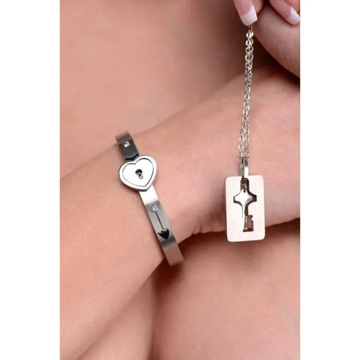 XR Brands Master Series Cuffed Locking Bracelet and Key Necklace Vibrators