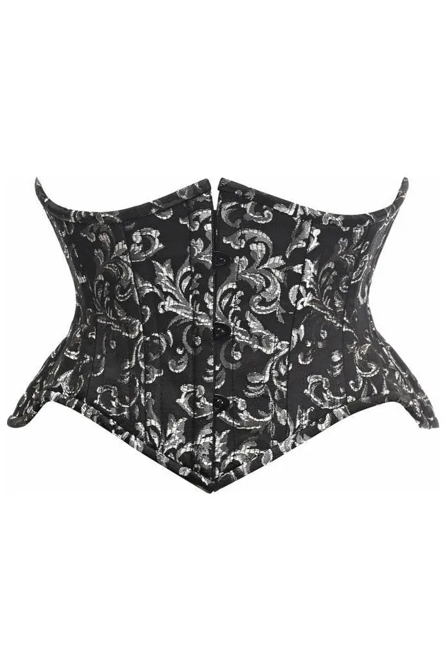 Anal Daisy Corsets Top Drawer BlackSilver Brocade Double Steel Boned Mini Cincher Corset