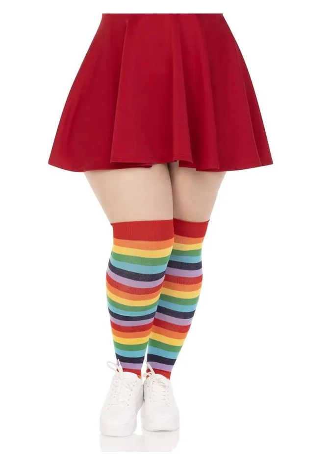 Anal Leg Avenue Spandex Acrylic Rainbow Striped Thigh Highs 1x2x