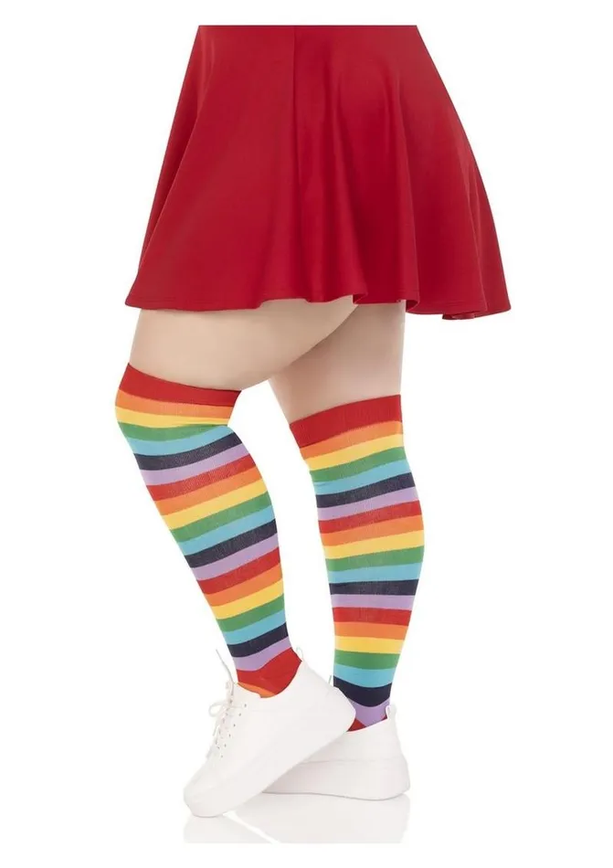 Anal Leg Avenue Spandex Acrylic Rainbow Striped Thigh Highs 1x2x