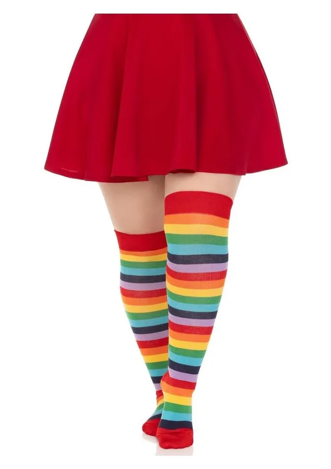 Anal Leg Avenue Spandex Acrylic Rainbow Striped Thigh Highs 1x2x