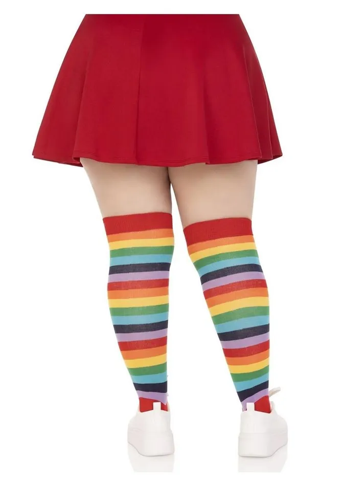 Anal Leg Avenue Spandex Acrylic Rainbow Striped Thigh Highs 1x2x