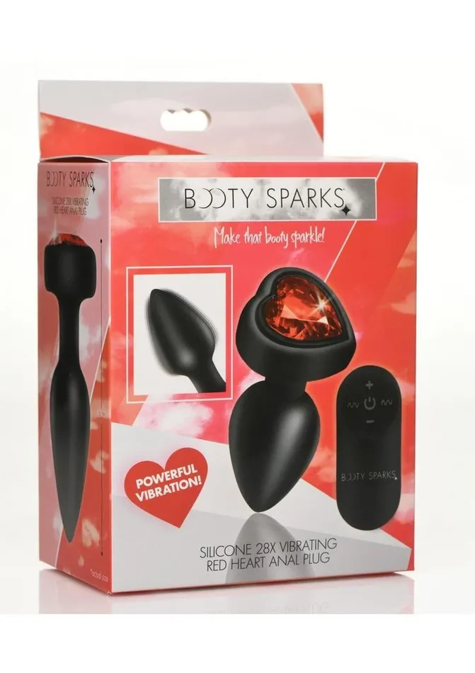 Booty Sparks 28x Rechargeable Silicone Vibrating Heart Anal Plug with Remote Control Booty Sparks Male Sex Toys
