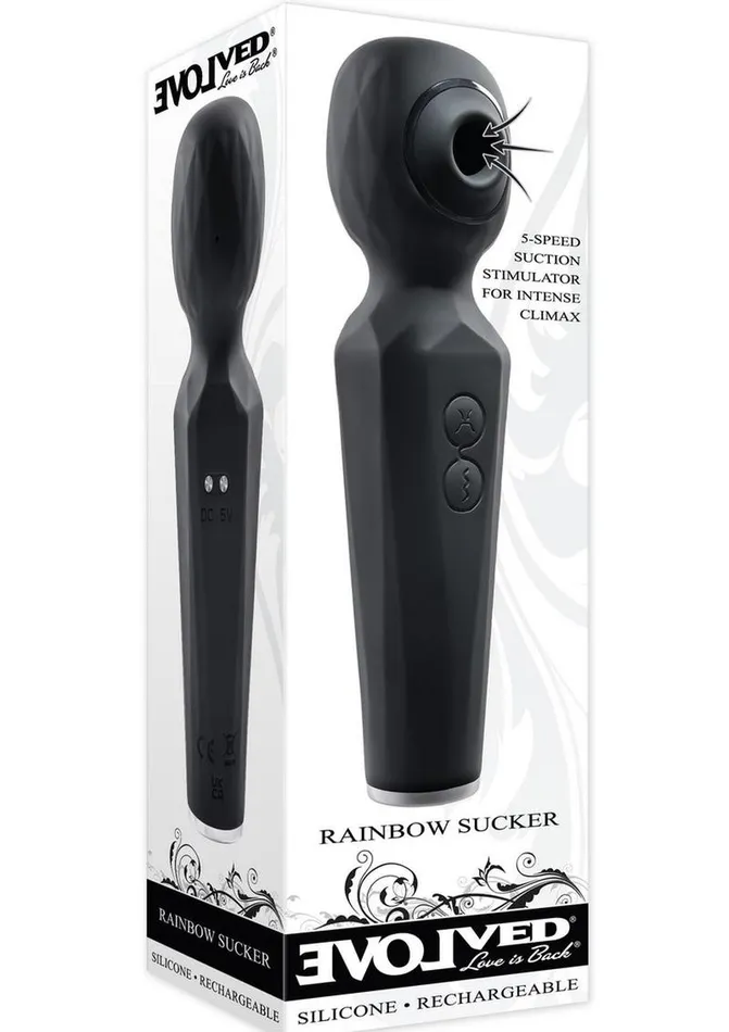 Evolved Rainbow Sucker Rechargeable Silicone Wand Vibrator Female Sex Toys