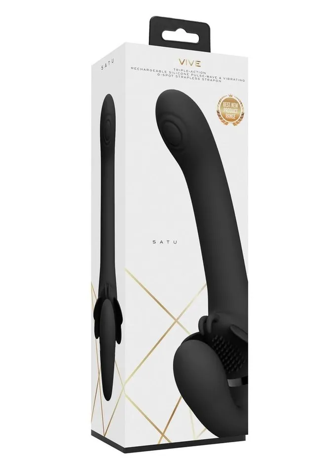 Female Sex Toys Vive Satu Rechargeable Silicone Pulse Wave and Vibrating Strapless StrapOn Vive by Shots