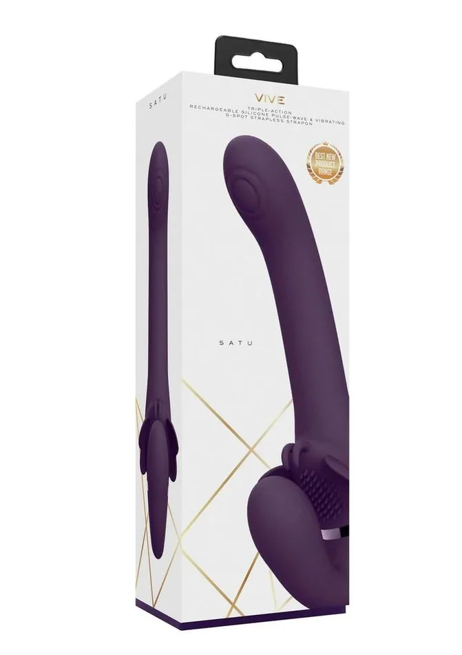 Female Sex Toys Vive Satu Rechargeable Silicone Pulse Wave and Vibrating Strapless StrapOn Vive by Shots