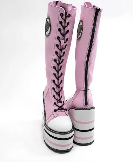 Pleaser Vibrators Pink Heart Chunky Platform Boots Pleaser Vibrators Pink Heart Chunky Platform Boots