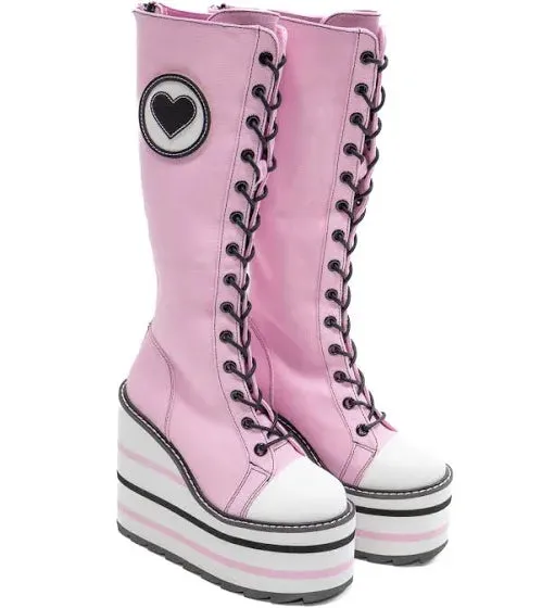 Pleaser Vibrators Pink Heart Chunky Platform Boots Pleaser Vibrators Pink Heart Chunky Platform Boots
