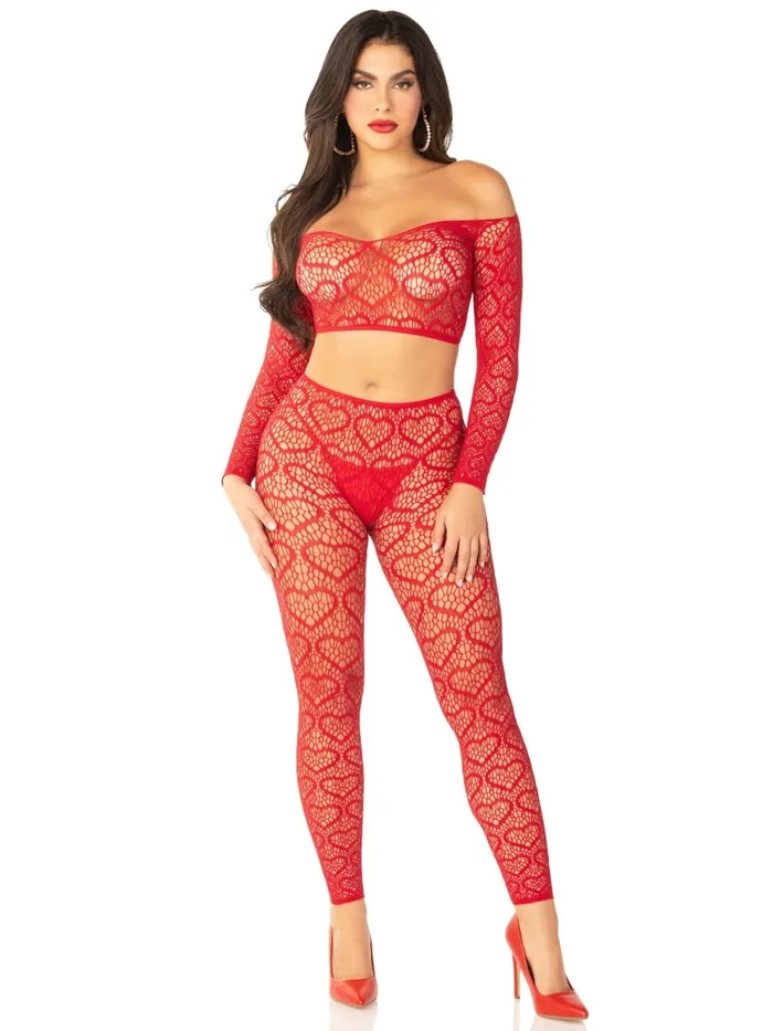 Leg Avenue Red 2pc Croptop and Footless Tights Os Tights Os Vibrators