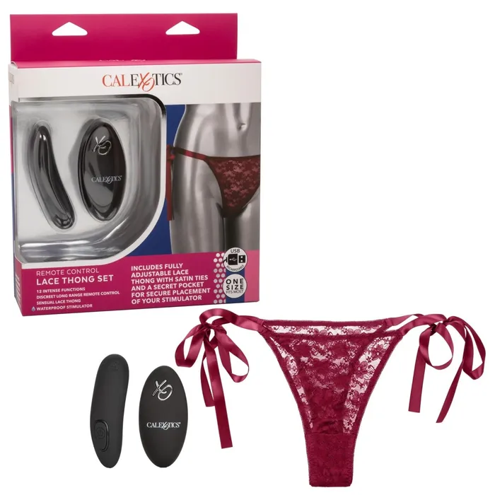 Remote Control Lace Thong Set Burgundy CalExotics Female Sex Toys Remote Control Lace Thong Set Burgundy CalExotics Female Sex Toys