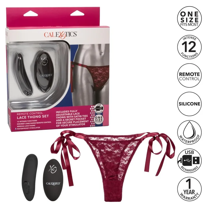 Remote Control Lace Thong Set Burgundy CalExotics Female Sex Toys Remote Control Lace Thong Set Burgundy CalExotics Female Sex Toys