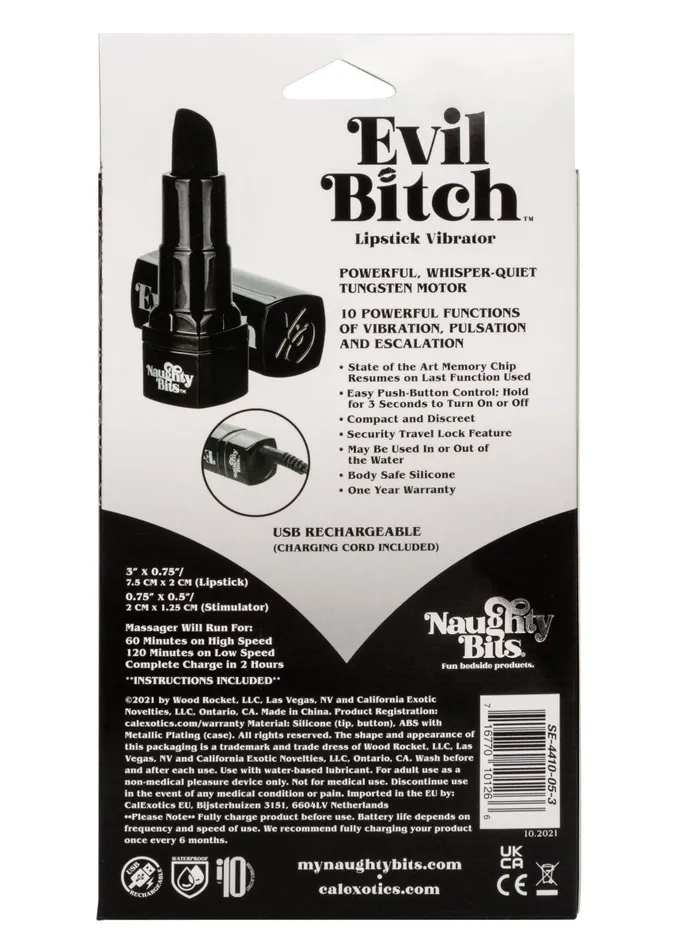 Vibrators CalExotics Naughty Bits Evil Bitch Lipstick Vibrator Black