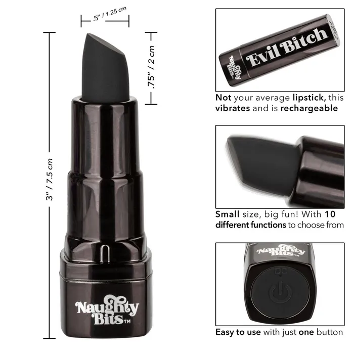 Vibrators CalExotics Naughty Bits Evil Bitch Lipstick Vibrator Black