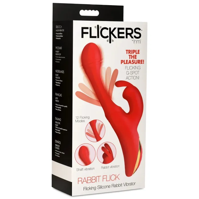XR Brands inmi Vibrators Rabbit Flick Flicking Silicone Rabbit Vibrator Red XR Brands inmi Vibrators Rabbit Flick Flicking Silicone Rabbit Vibrator Red