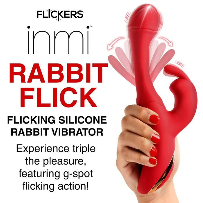 XR Brands inmi Vibrators Rabbit Flick Flicking Silicone Rabbit Vibrator Red XR Brands inmi Vibrators Rabbit Flick Flicking Silicone Rabbit Vibrator Red