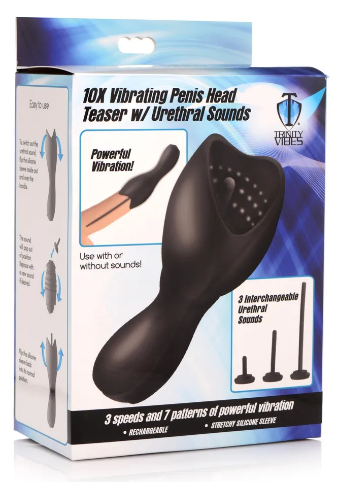 10x Vibrating Penis Head Teaser With Urethral Sounds XR Brands Male Sex Toys